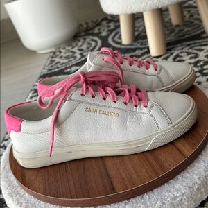 Saint Laurent White Sneakers with Pink Accents